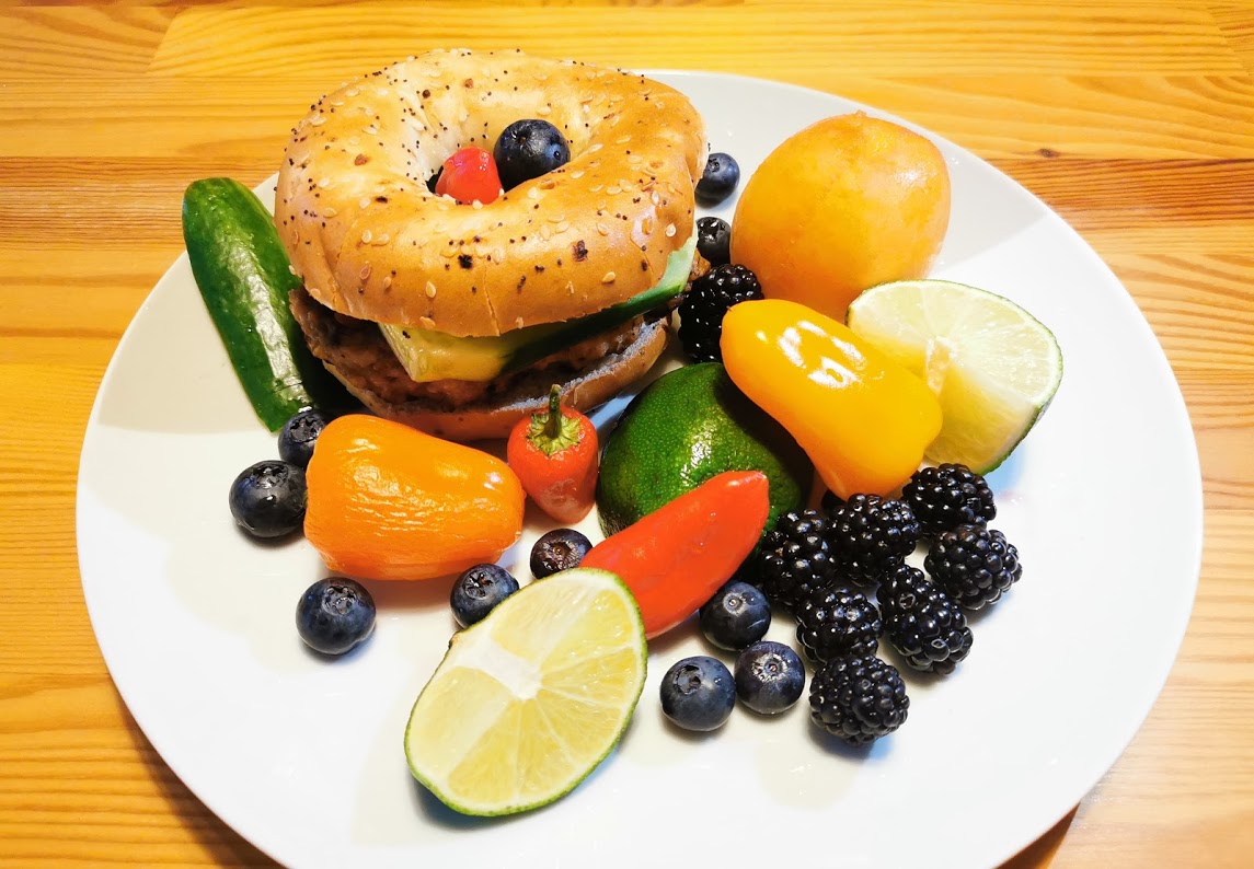 Pork burger patty with canned veggies & beans